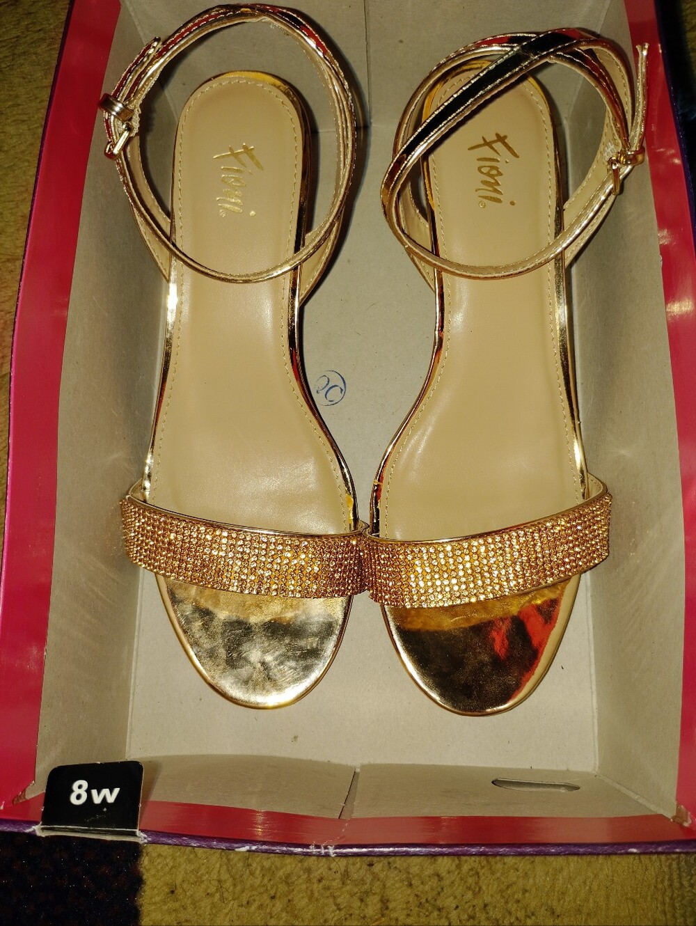 FIONI Rose Gold (Champagne) Rhinestone Ankle-Strap Sandals 8W